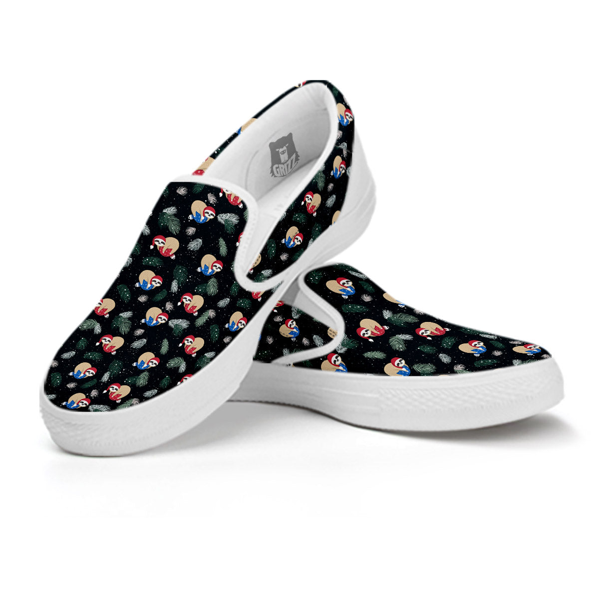 Sloths Sleeping Christmas Print Pattern White Slip On Shoes-grizzshop
