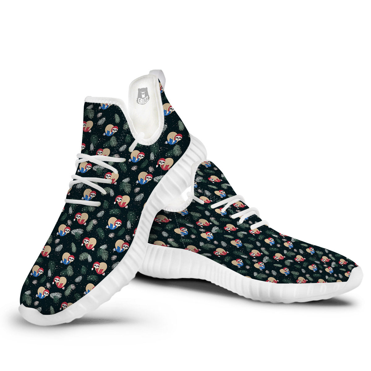 Sloths Sleeping Christmas Print Pattern White Walking Shoes-grizzshop