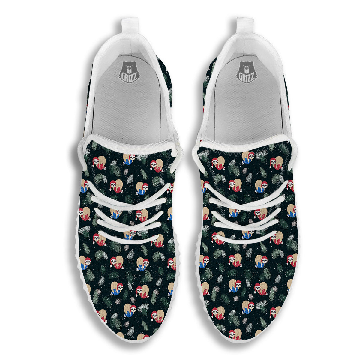 Sloths Sleeping Christmas Print Pattern White Walking Shoes-grizzshop