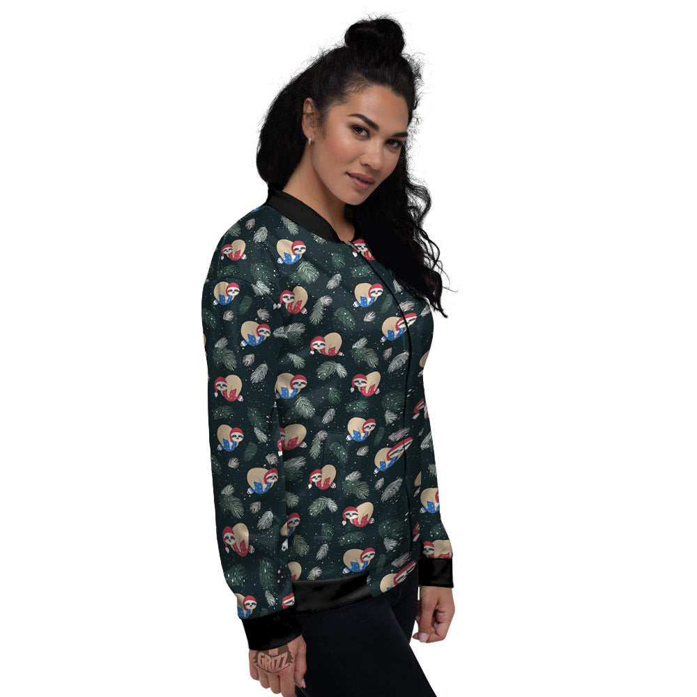 Sloths Sleeping Christmas Print Pattern Women's Bomber Jacket-grizzshop