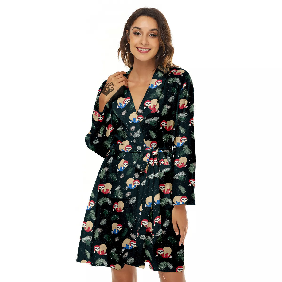 Sloths Sleeping Christmas Print Pattern Women's Robe-grizzshop