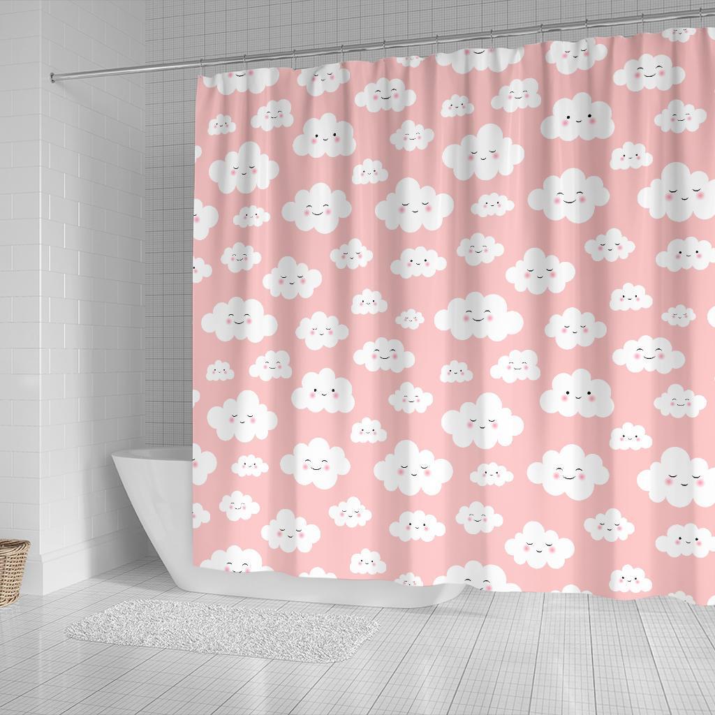 Smile Cloud Pattern Print Bathroom Shower Curtain-grizzshop