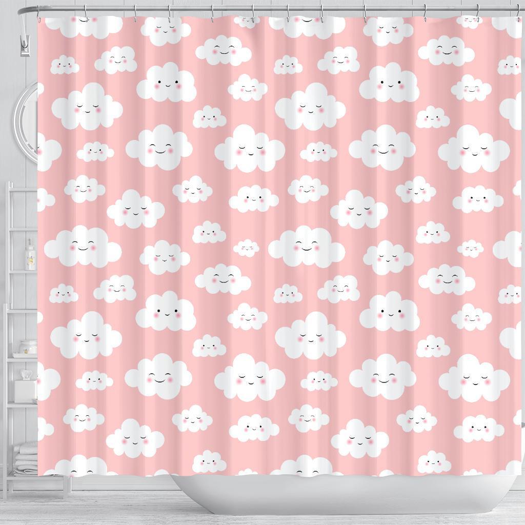 Smile Cloud Pattern Print Bathroom Shower Curtain-grizzshop