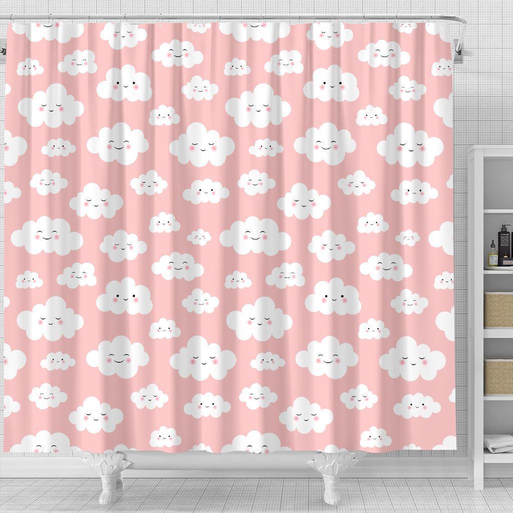 Smile Cloud Pattern Print Bathroom Shower Curtain-grizzshop