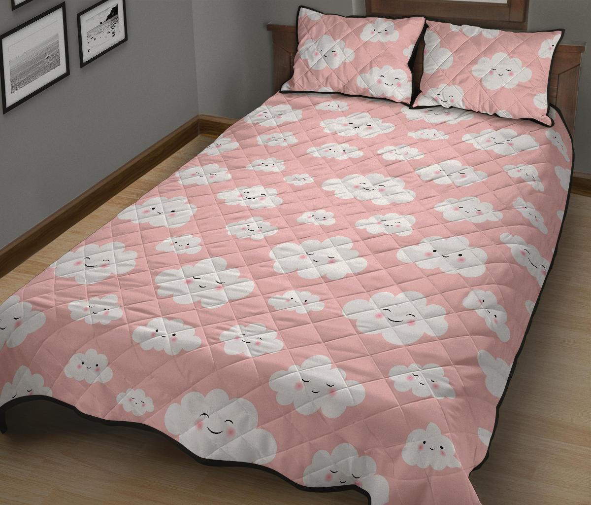 Smile Cloud Pattern Print Bed Set Quilt-grizzshop