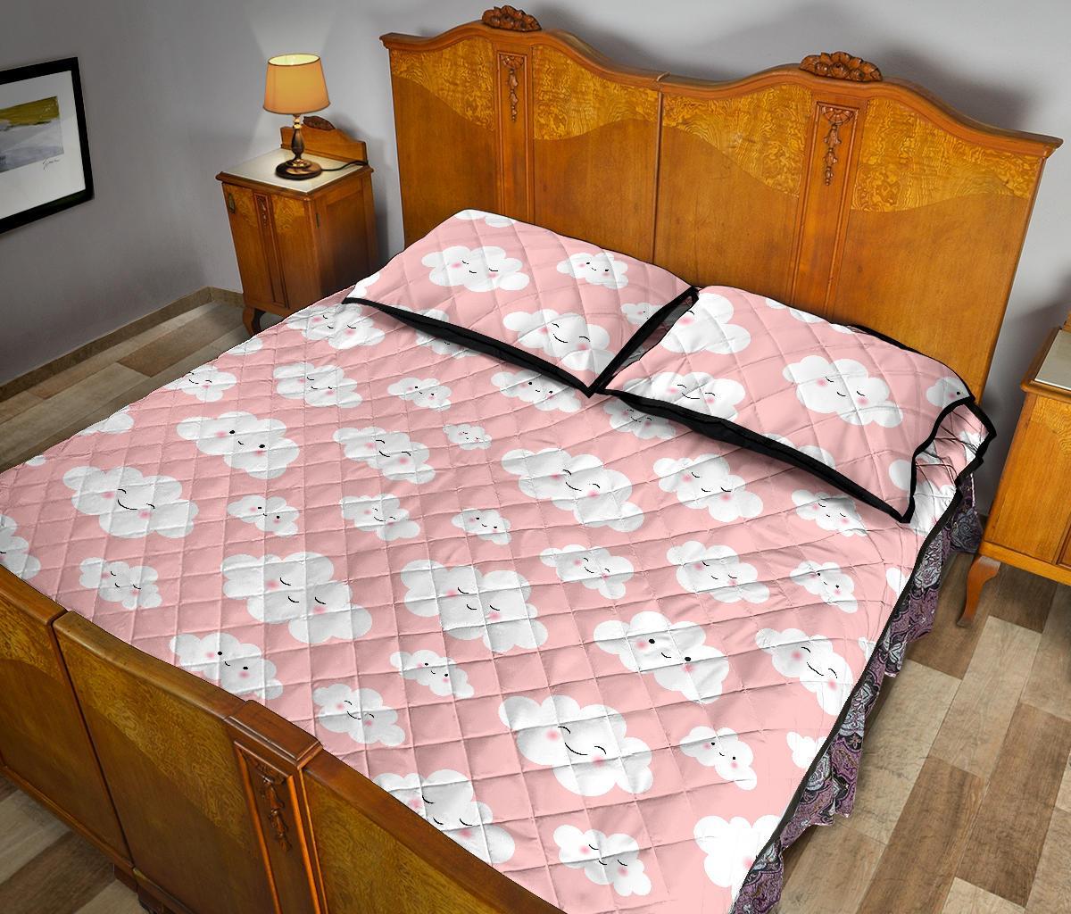 Smile Cloud Pattern Print Bed Set Quilt-grizzshop