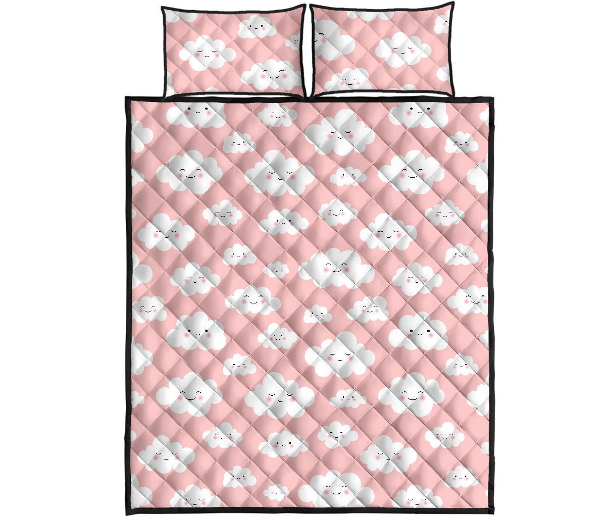 Smile Cloud Pattern Print Bed Set Quilt-grizzshop