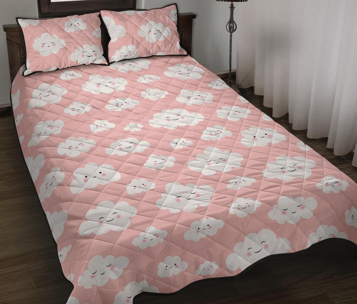 Smile Cloud Pattern Print Bed Set Quilt-grizzshop