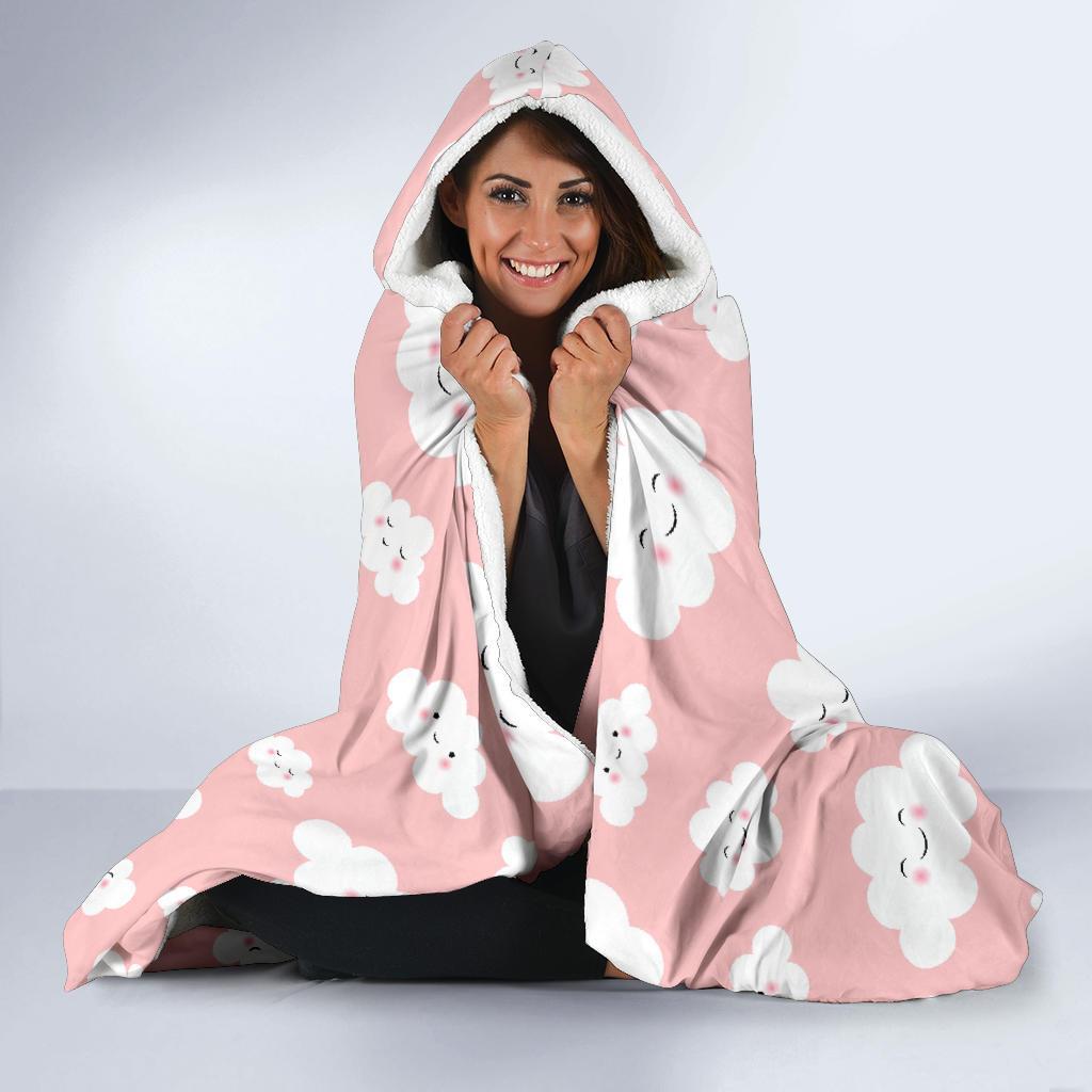 Smile Cloud Pattern Print Hooded Blanket-grizzshop