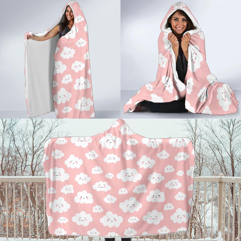Smile Cloud Pattern Print Hooded Blanket-grizzshop