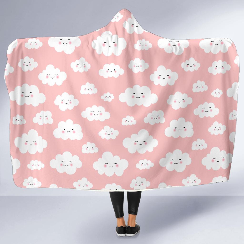 Smile Cloud Pattern Print Hooded Blanket-grizzshop