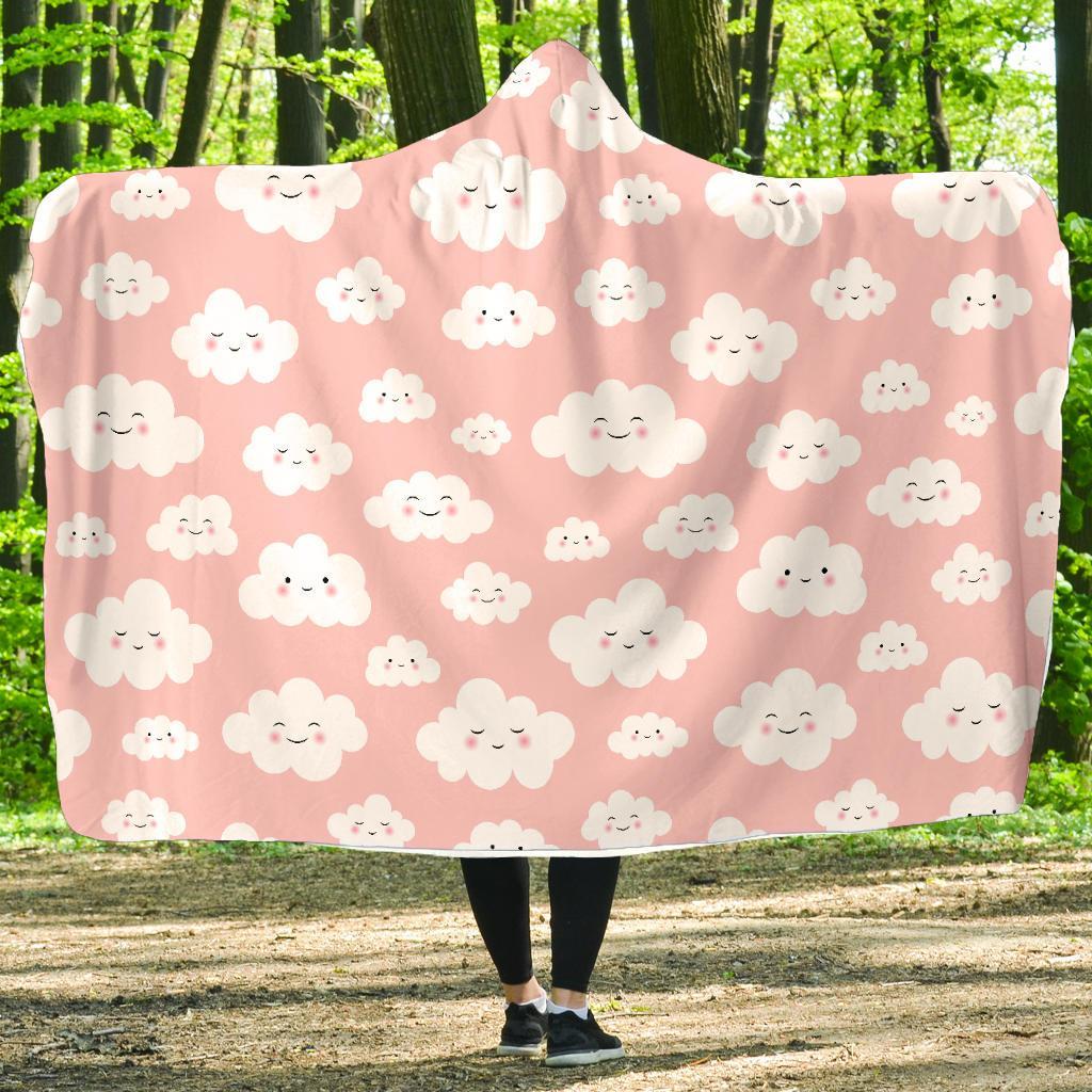 Smile Cloud Pattern Print Hooded Blanket-grizzshop