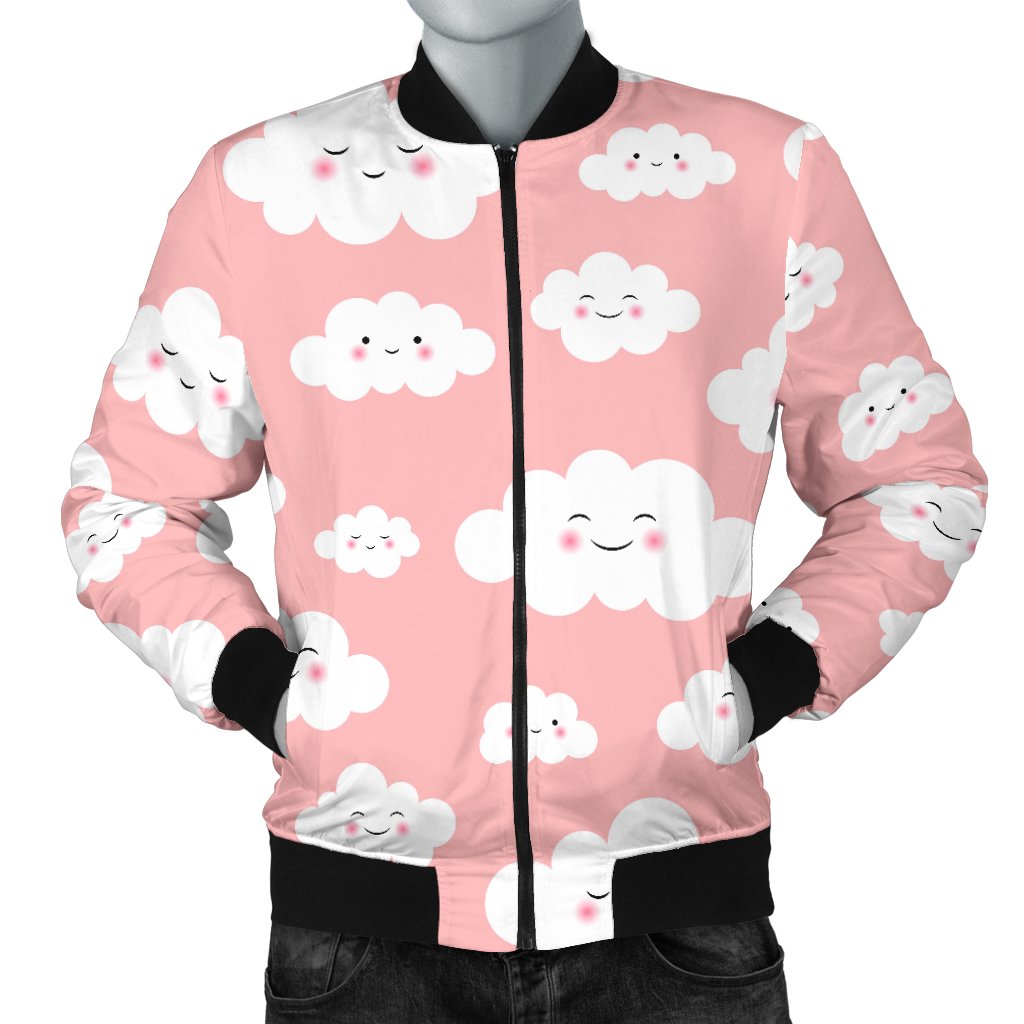 Smile Cloud Pattern Print Men's Bomber Jacket-grizzshop