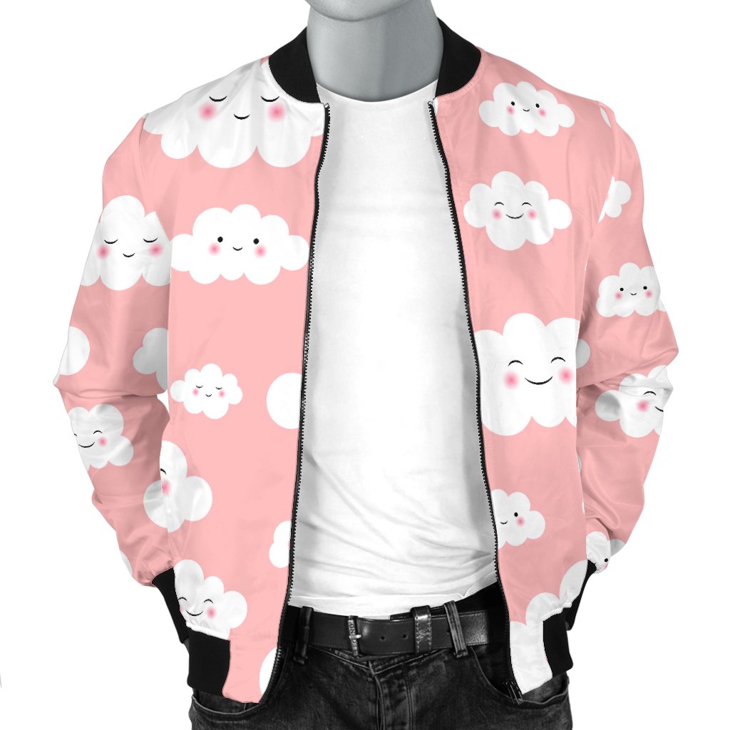 Smile Cloud Pattern Print Men's Bomber Jacket-grizzshop