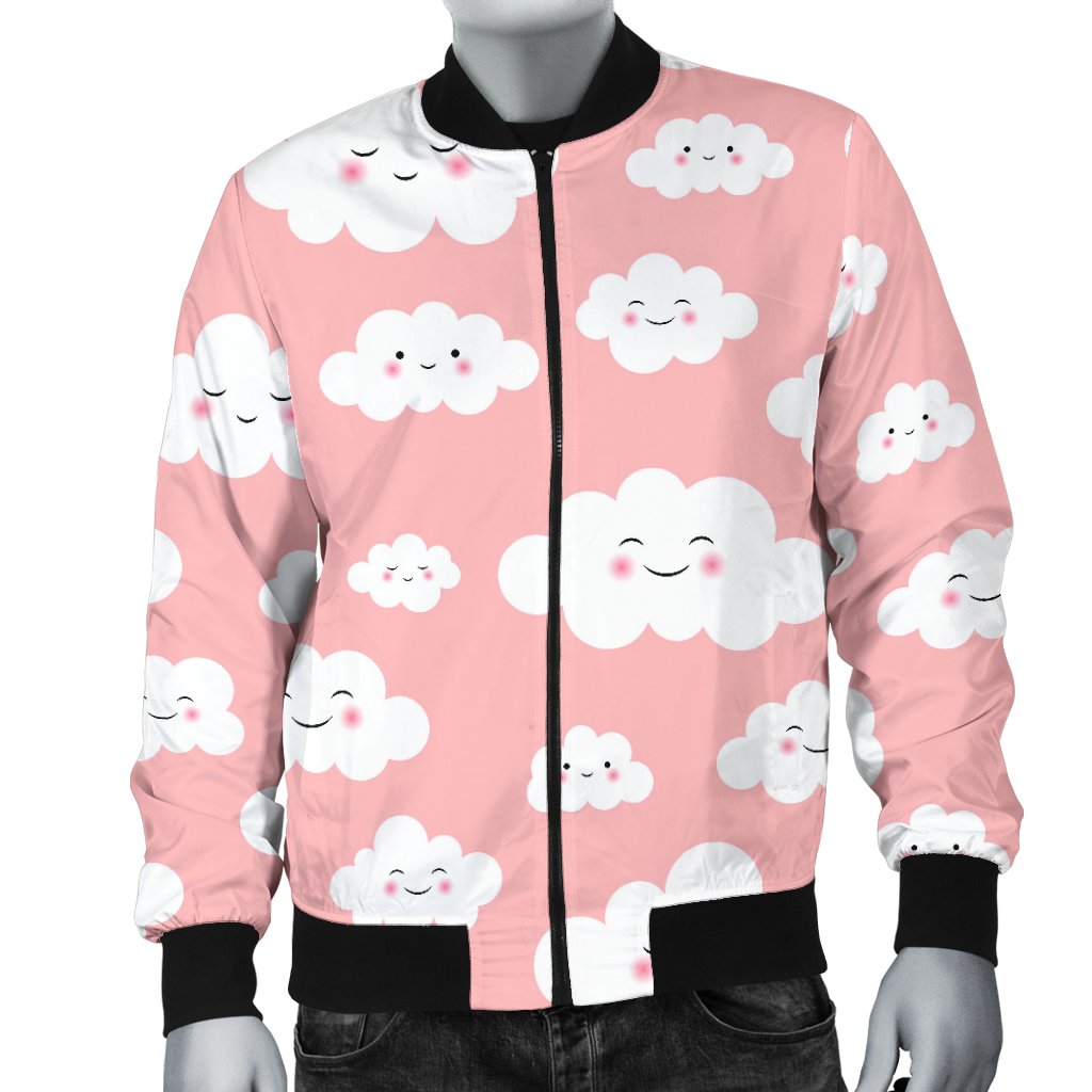 Smile Cloud Pattern Print Men's Bomber Jacket-grizzshop