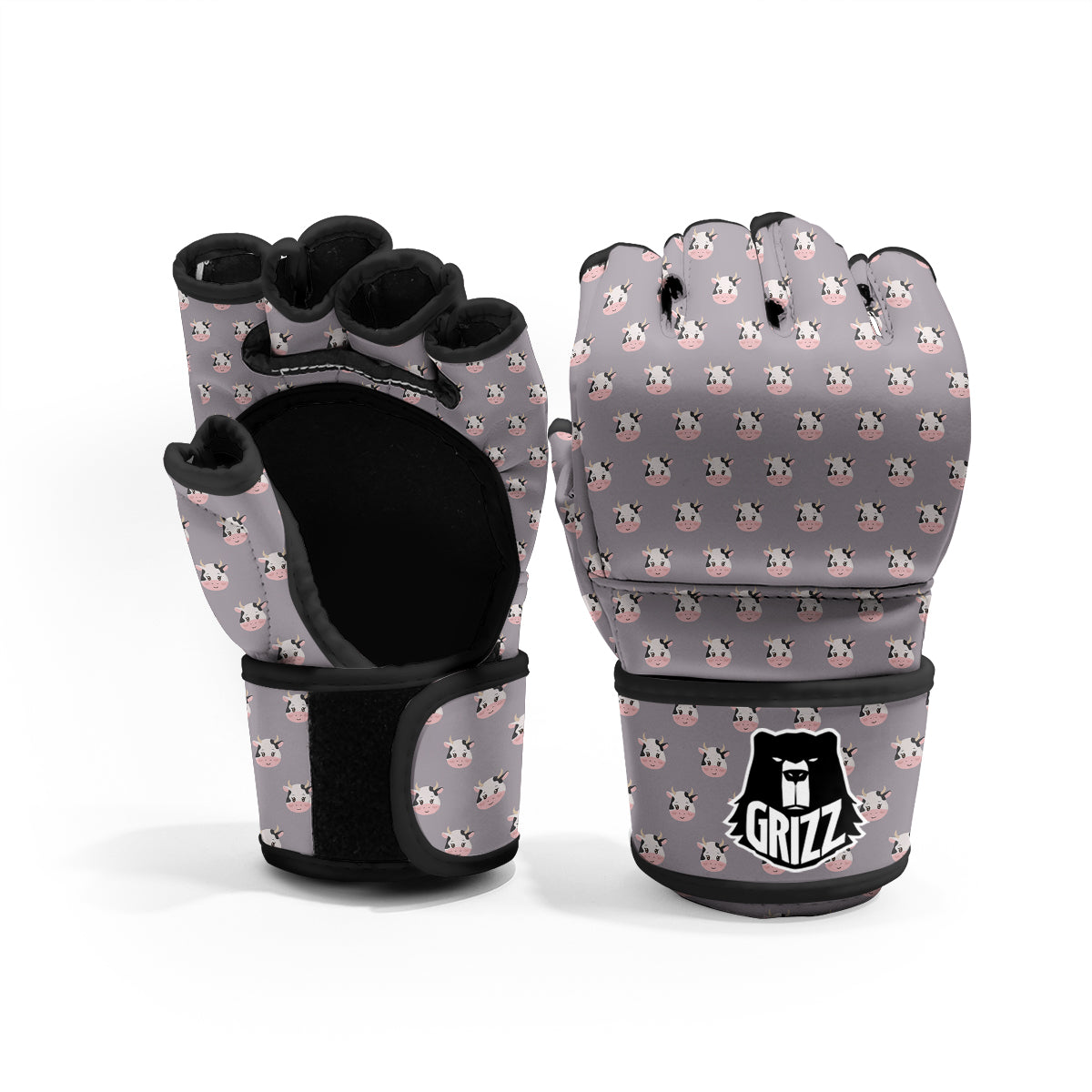 Smiley Cow Cartoon Print Pattern MMA Gloves-grizzshop