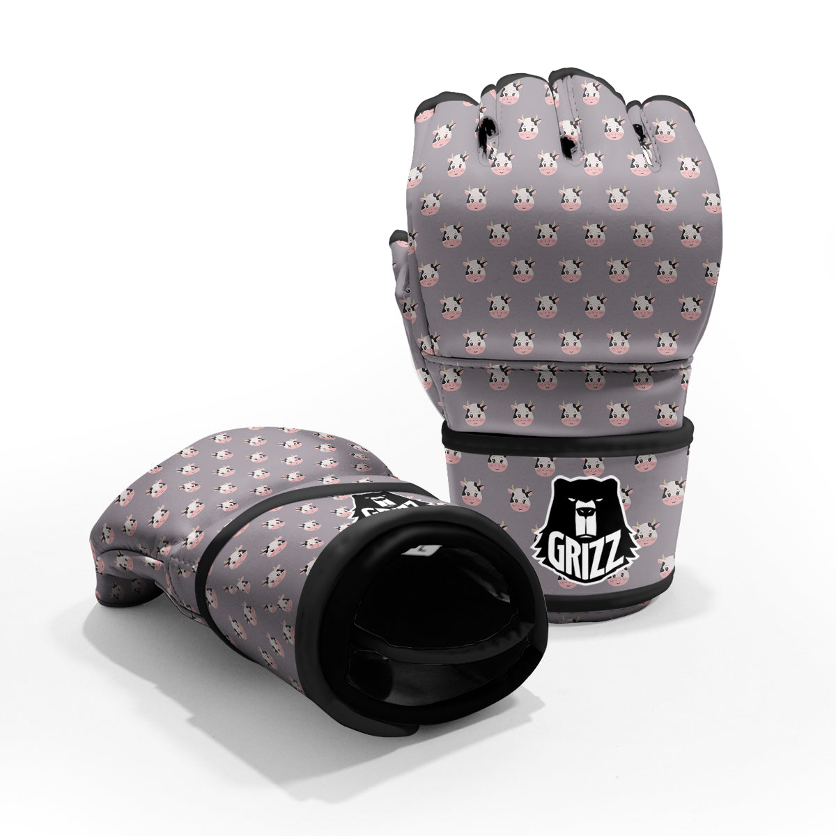 Smiley Cow Cartoon Print Pattern MMA Gloves-grizzshop