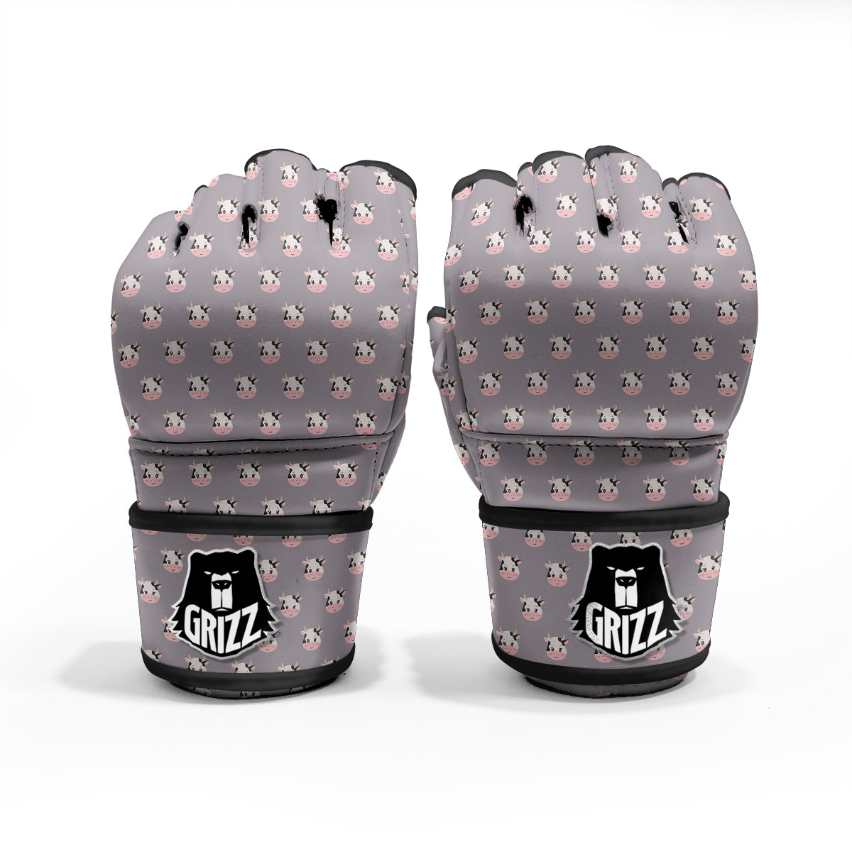 Smiley Cow Cartoon Print Pattern MMA Gloves-grizzshop