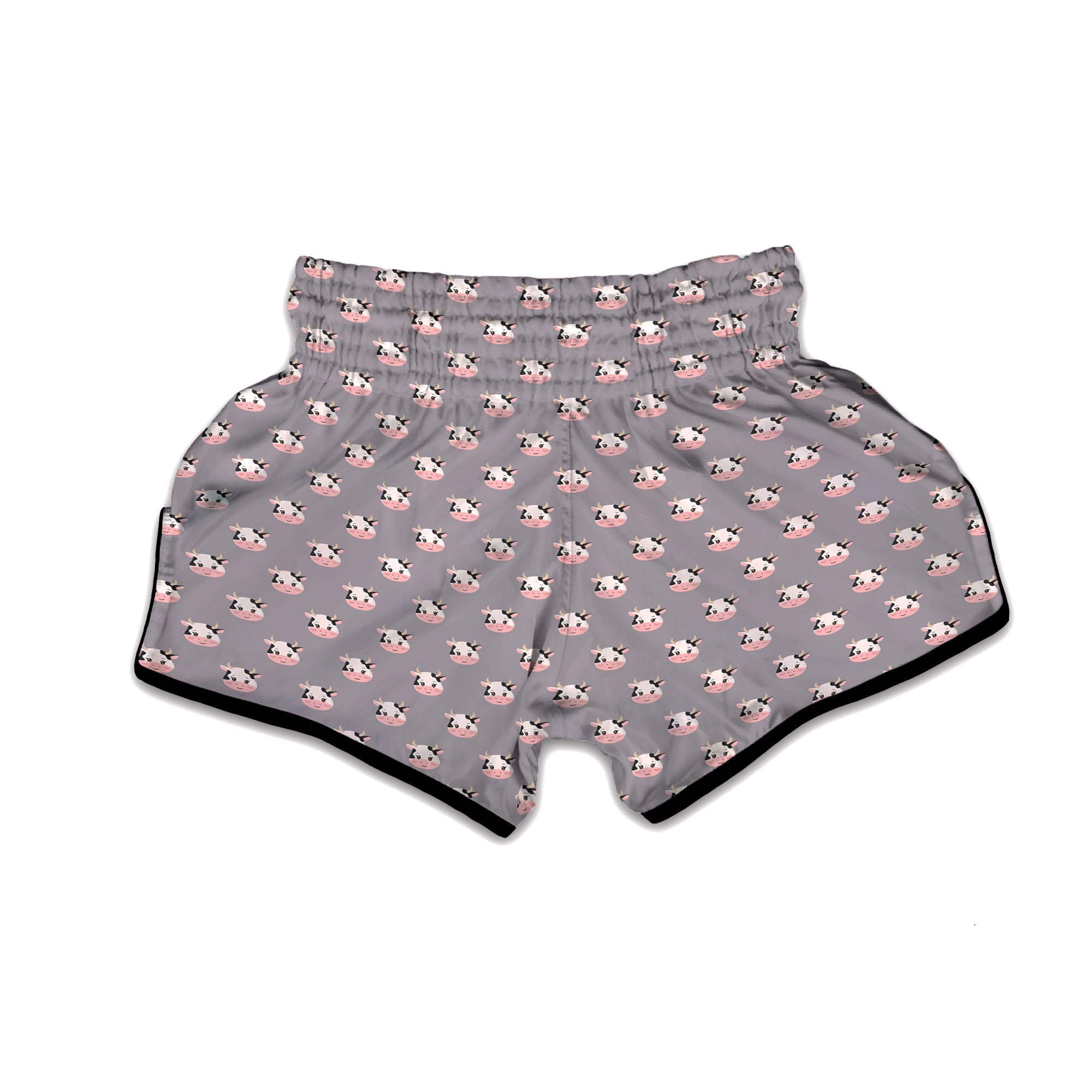 Smiley Cow Cartoon Print Pattern Muay Thai Boxing Shorts-grizzshop