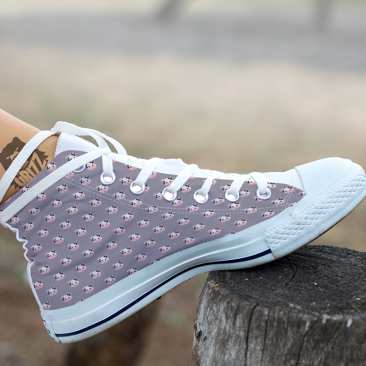Smiley Cow Cartoon Print Pattern White High Top Shoes-grizzshop