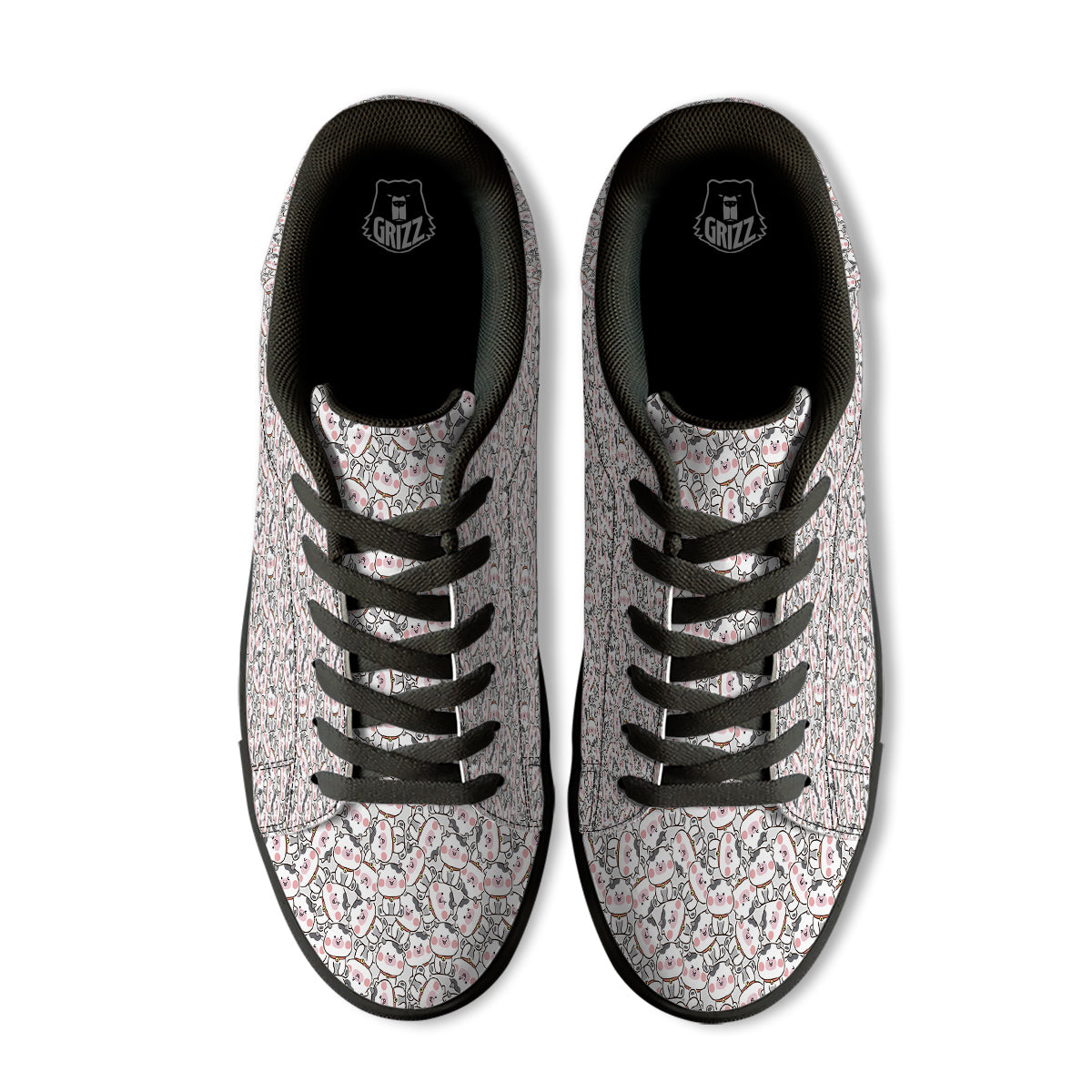 Smiley Cow Cute Print Pattern Black Low Top Sneakers-grizzshop