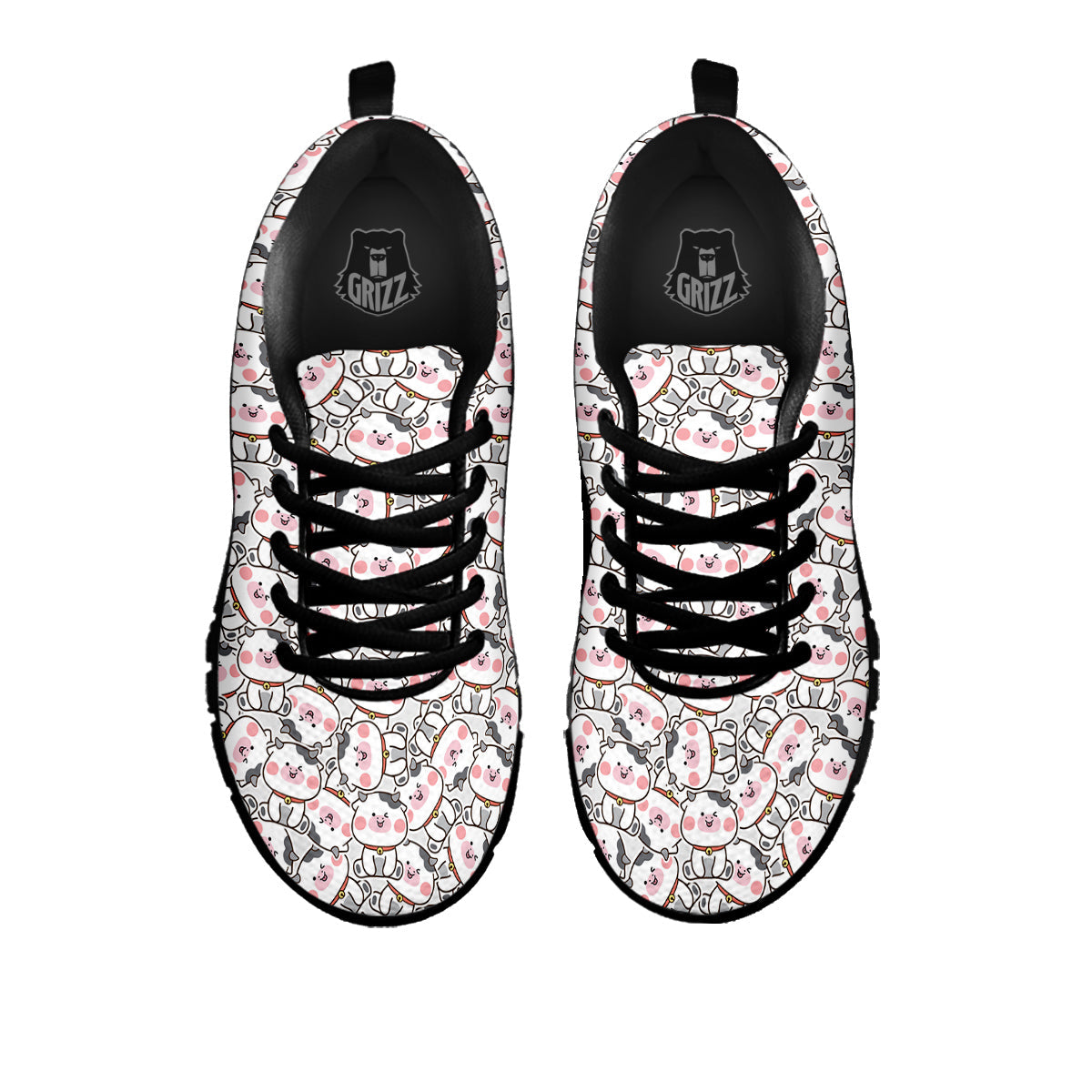 Smiley Cow Cute Print Pattern Black Sneaker-grizzshop