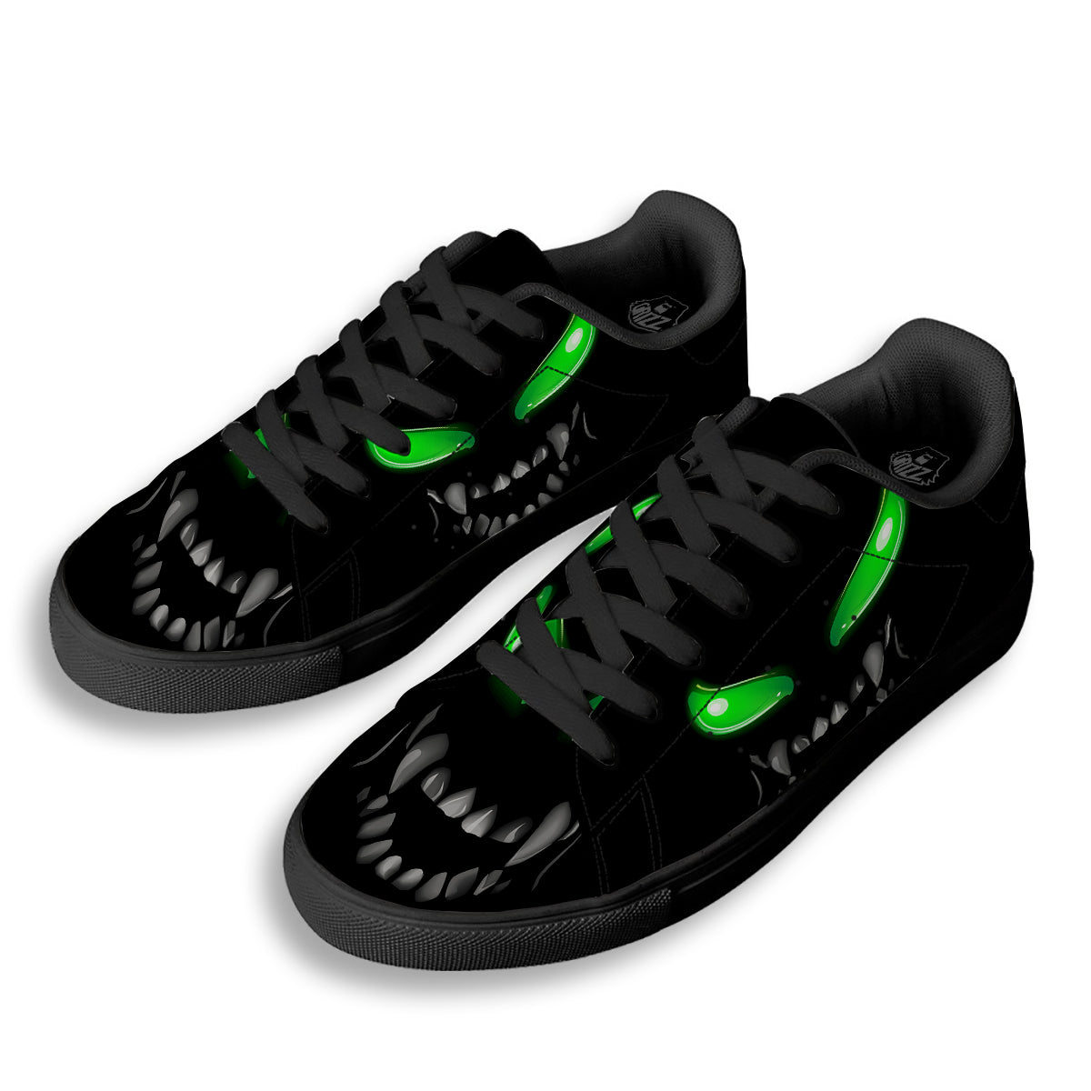 Smiley Face Monster Black Print Black Low Top Sneakers-grizzshop
