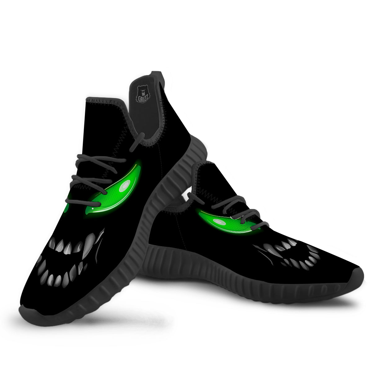 Smiley Face Monster Black Print Black Walking Shoes-grizzshop