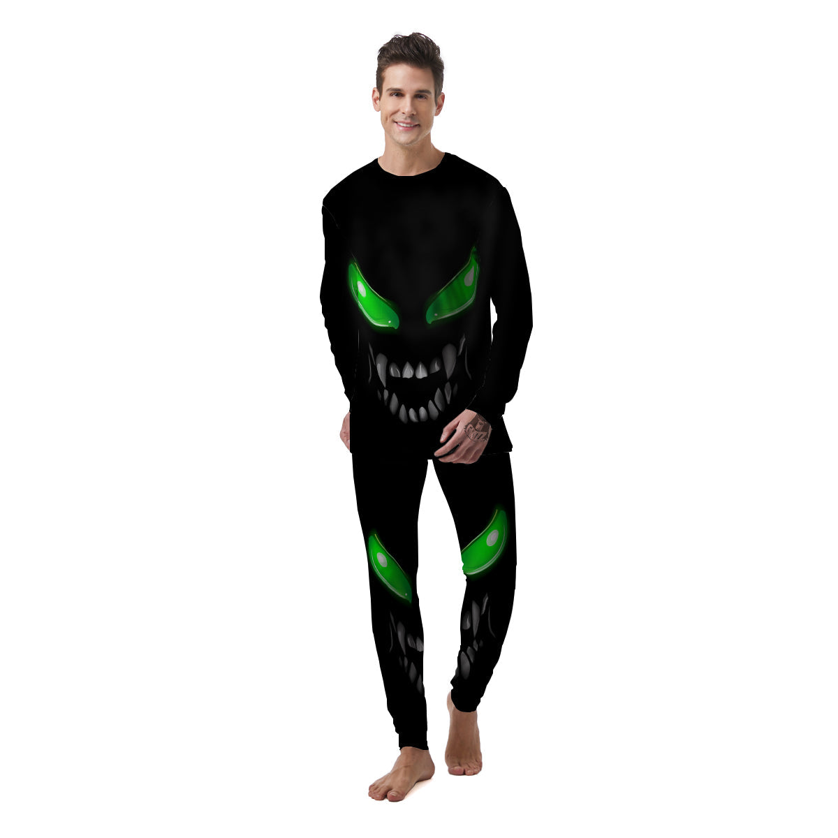 Smiley Face Monster Black Print Men's Pajamas-grizzshop