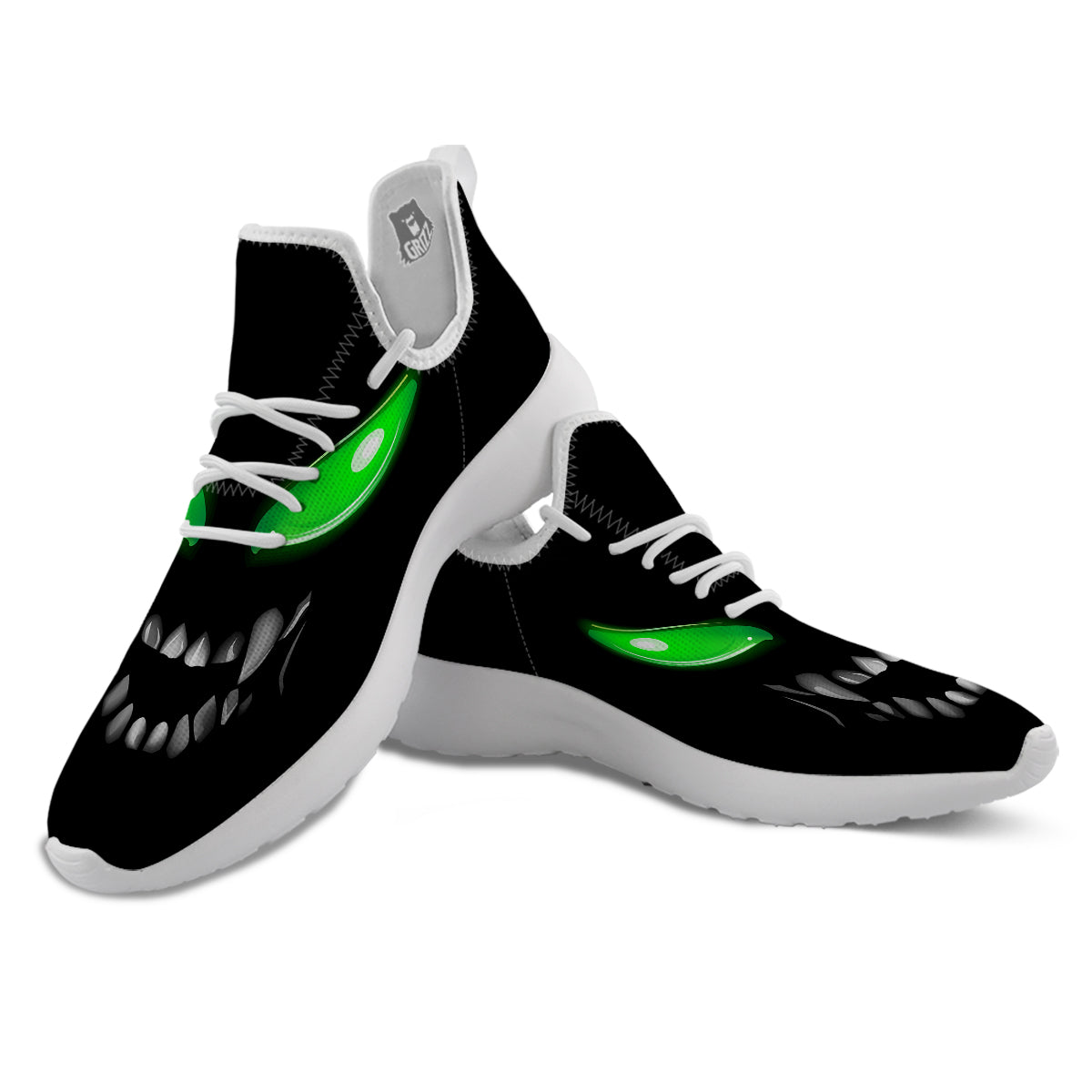Smiley Face Monster Black Print White Athletic Shoes-grizzshop