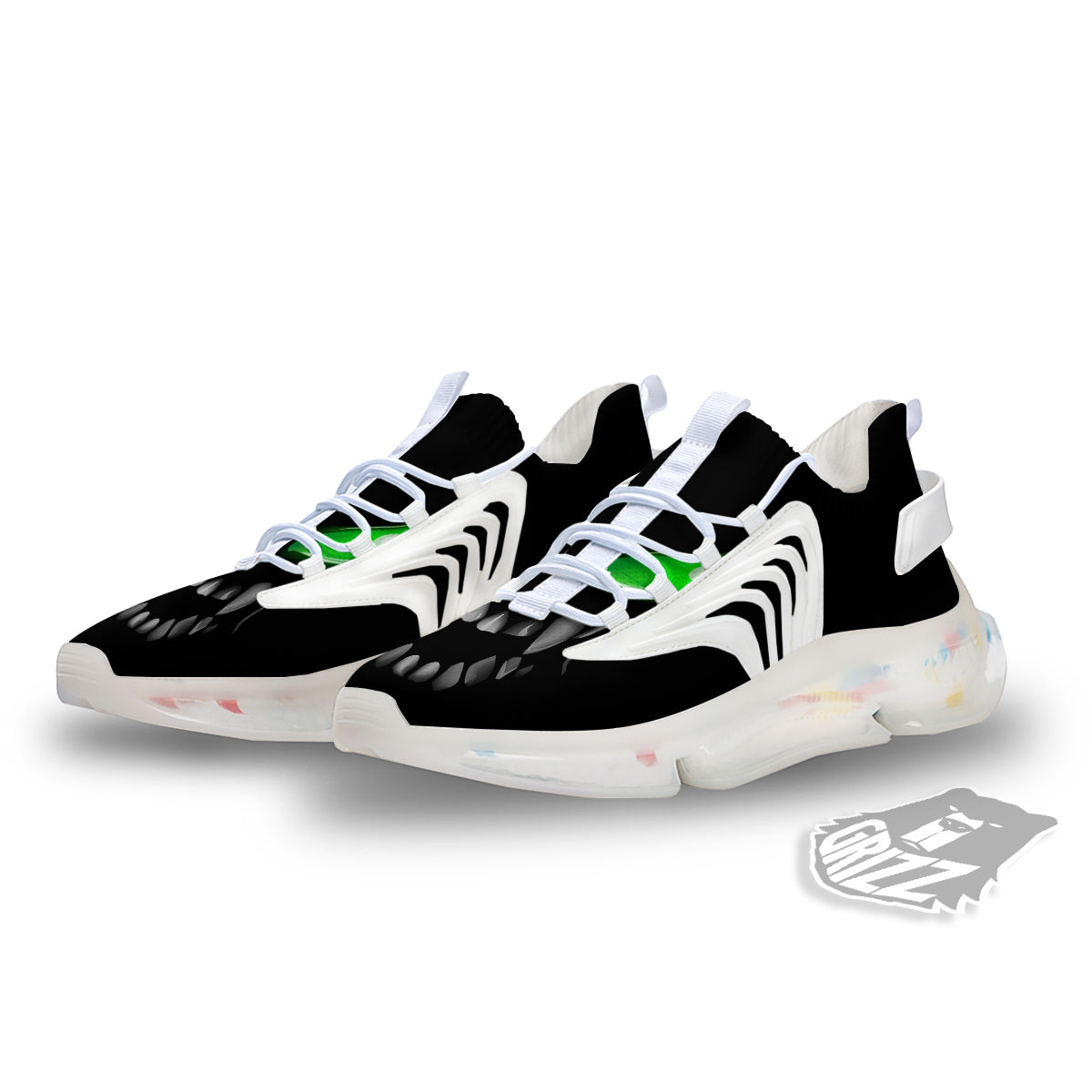 Smiley Face Monster Black Print White Gym Shoes-grizzshop