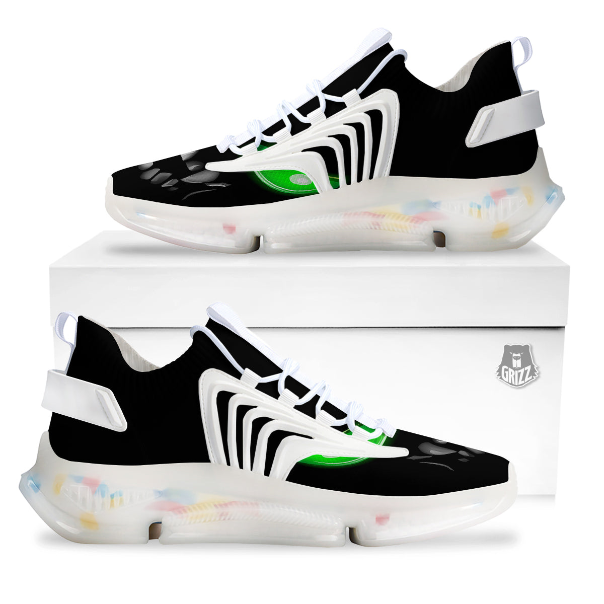 Smiley Face Monster Black Print White Gym Shoes-grizzshop