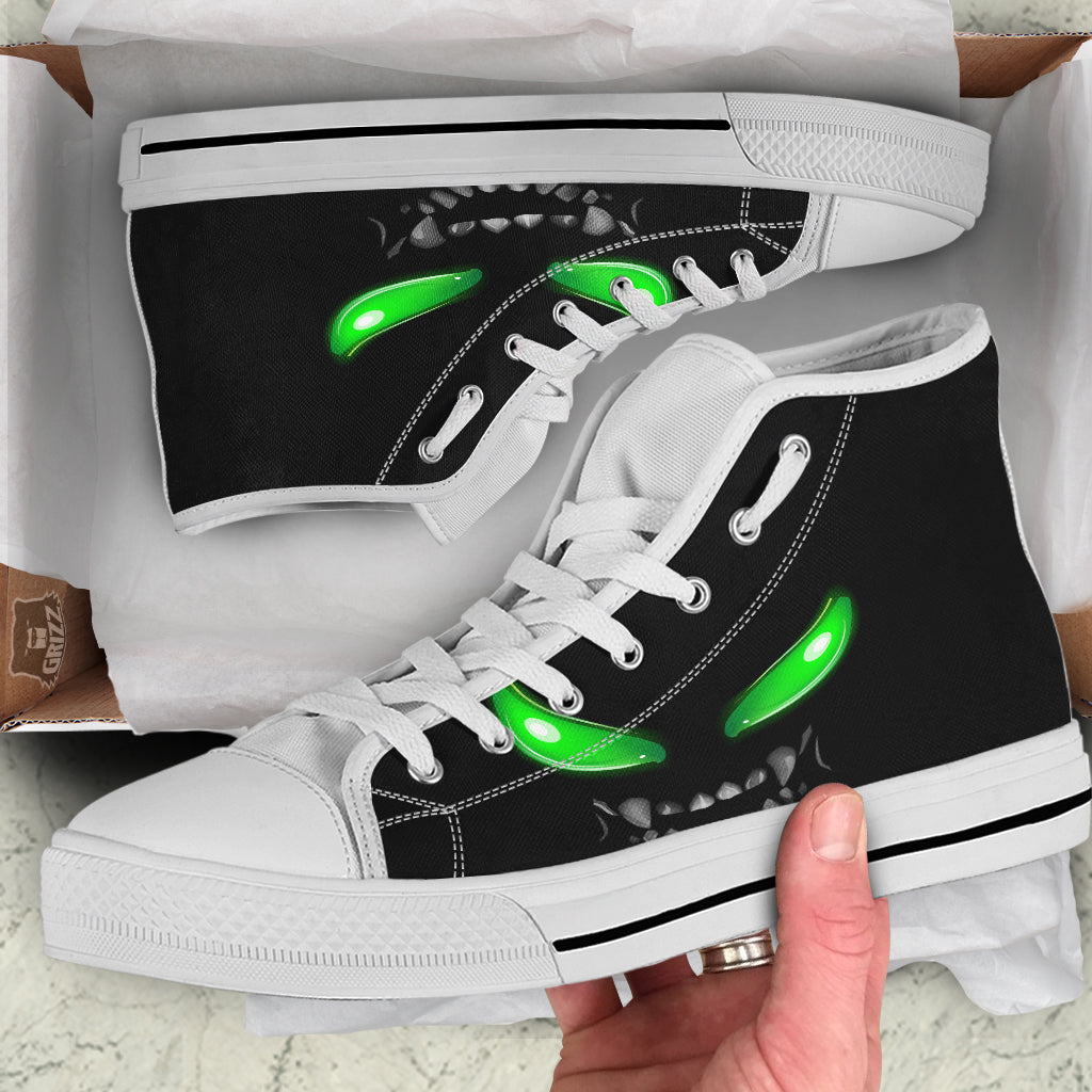 Smiley Face Monster Black Print White High Top Shoes-grizzshop