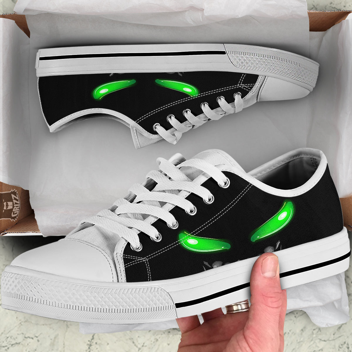 Smiley Face Monster Black Print White Low Top Shoes-grizzshop
