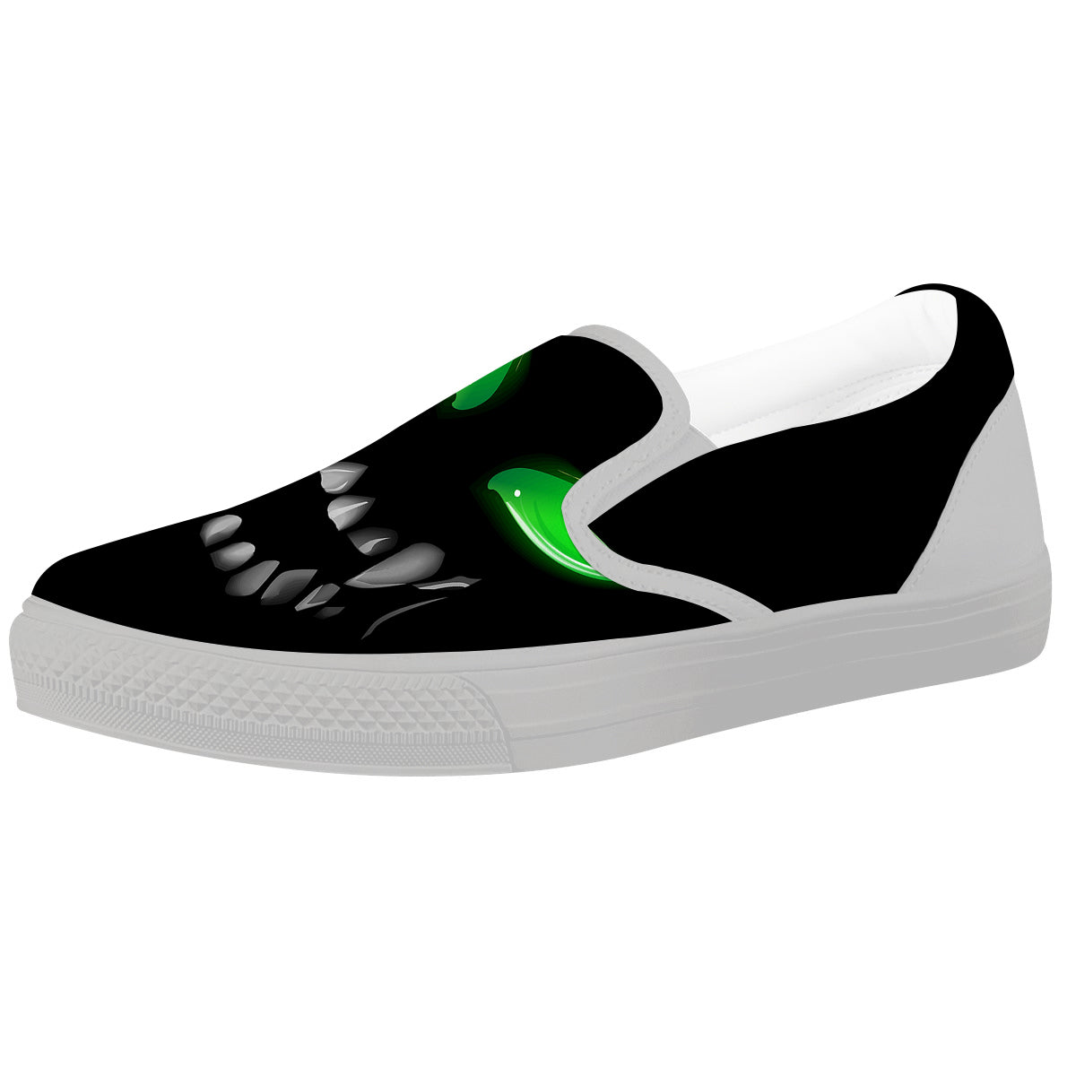 Smiley Face Monster Black Print White Slip On Shoes-grizzshop