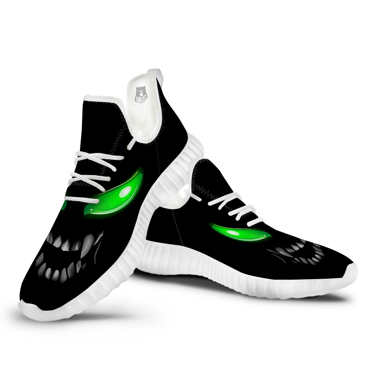 Smiley Face Monster Black Print White Walking Shoes-grizzshop