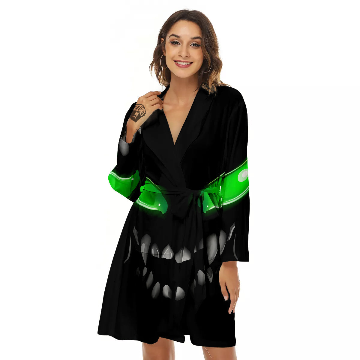 Smiley Face Monster Black Print Women's Robe-grizzshop