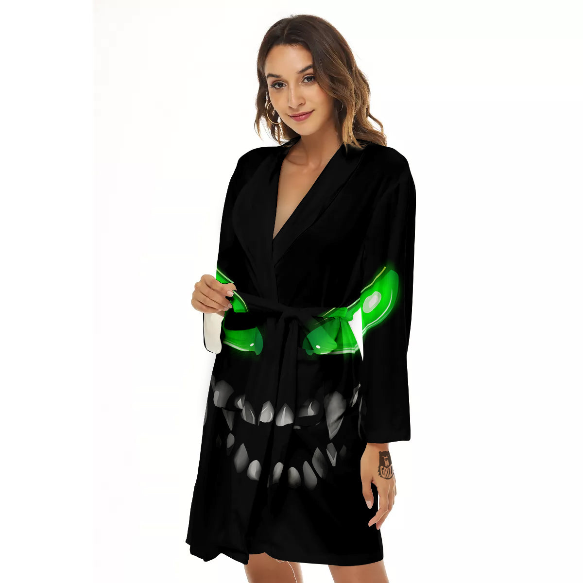 Smiley Face Monster Black Print Women's Robe-grizzshop