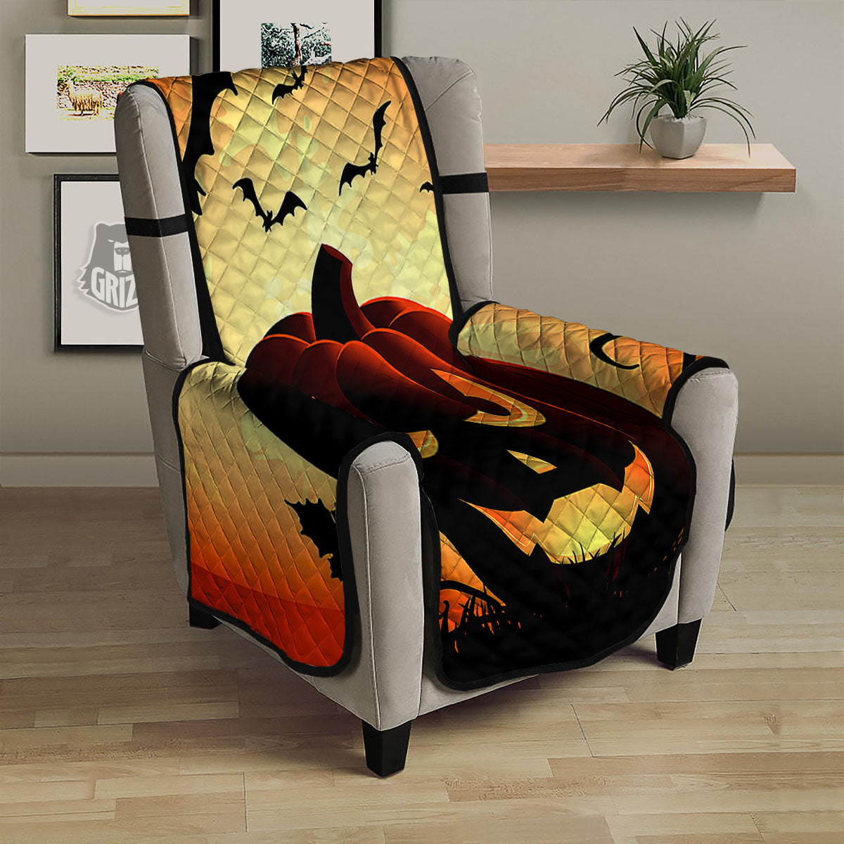 Smiley Faces Halloween Pumpkin Print Armchair Protector-grizzshop