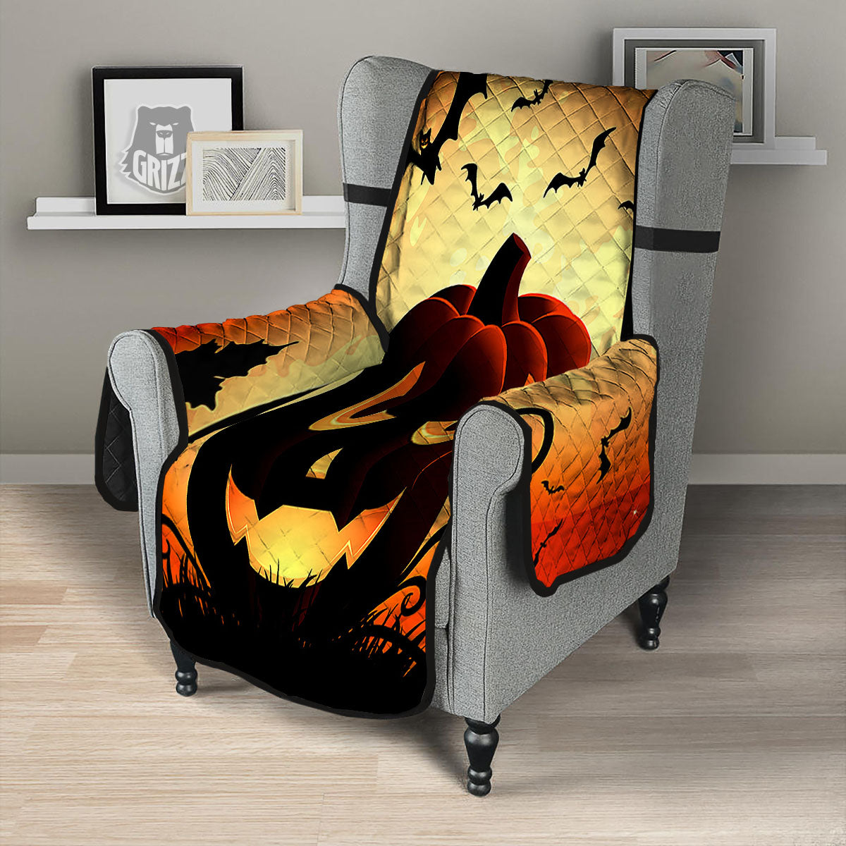 Smiley Faces Halloween Pumpkin Print Armchair Protector-grizzshop