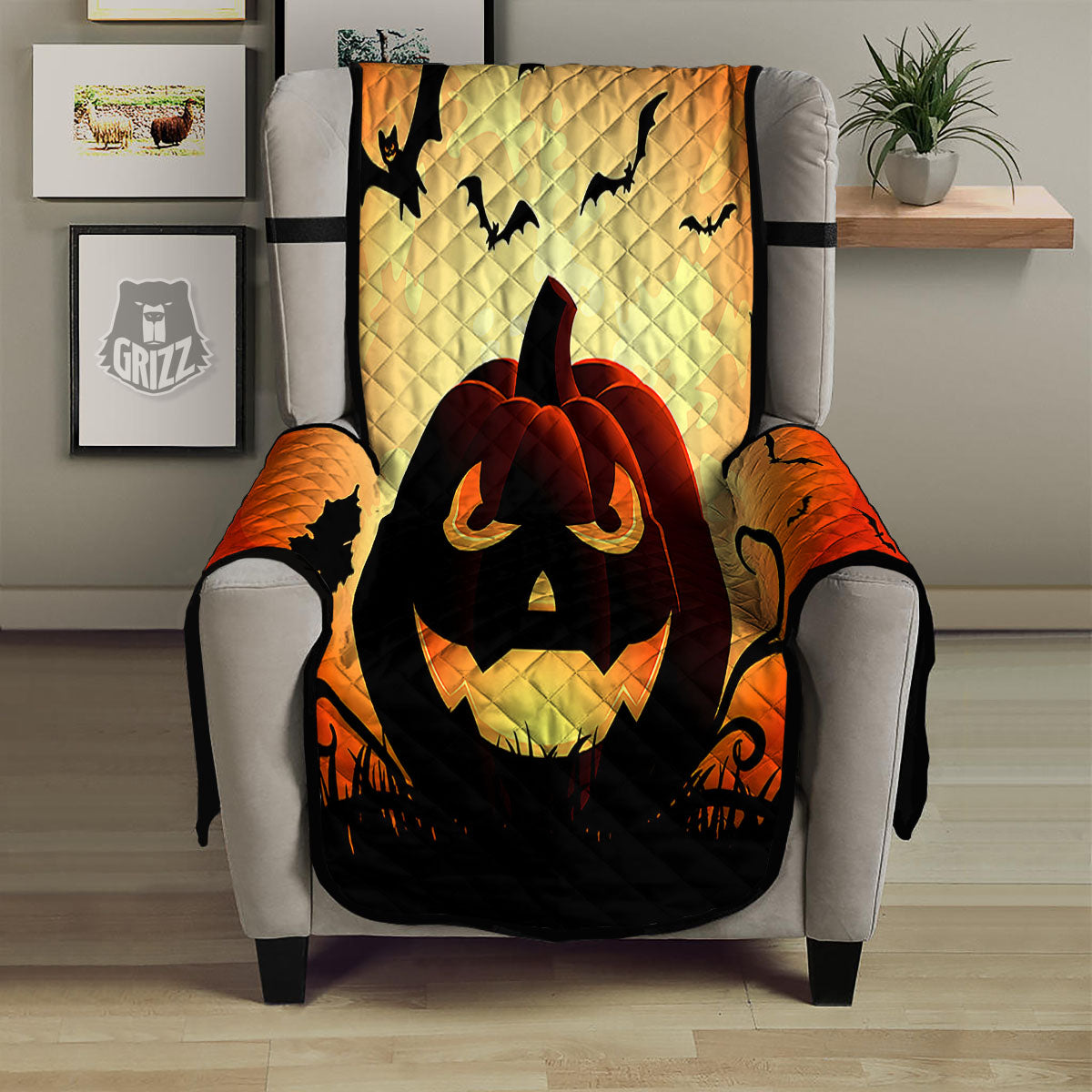 Smiley Faces Halloween Pumpkin Print Armchair Protector-grizzshop