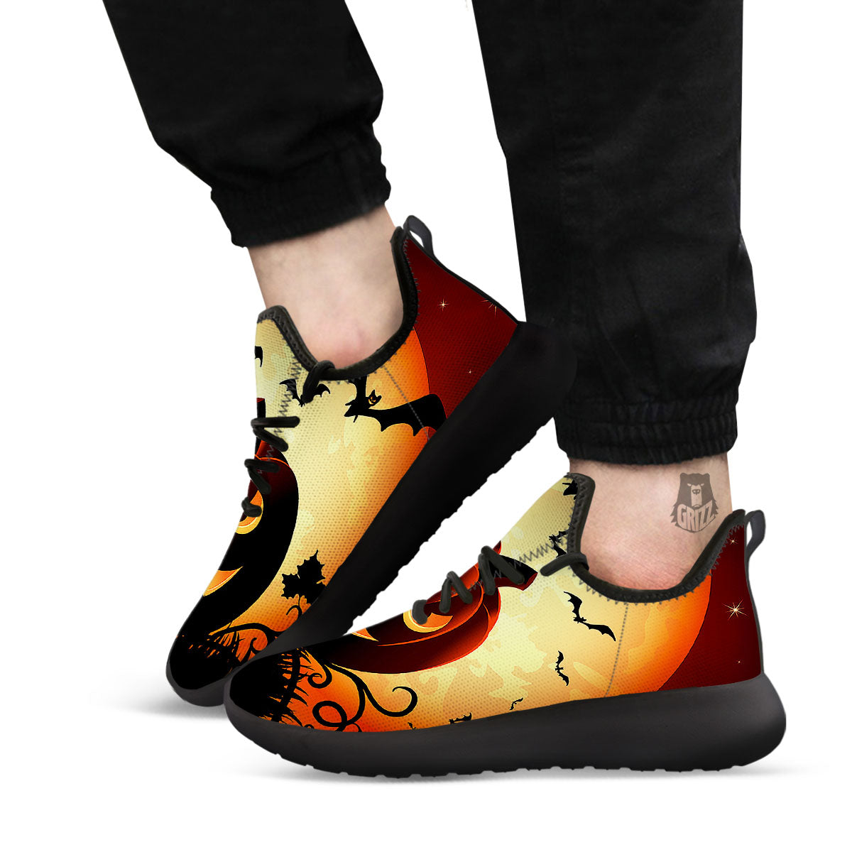 Smiley Faces Halloween Pumpkin Print Black Athletic Shoes-grizzshop