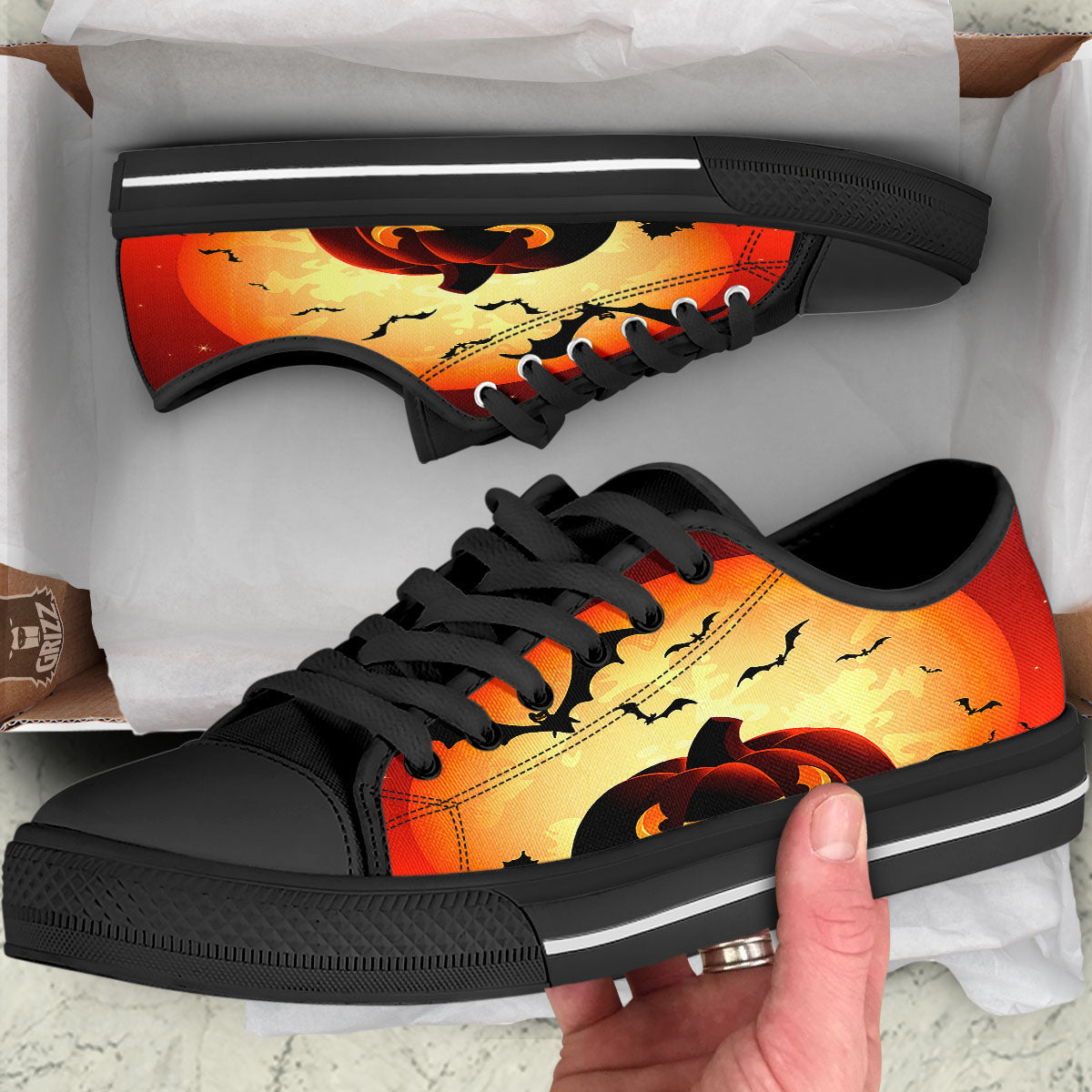 Smiley Faces Halloween Pumpkin Print Black Low Top Shoes-grizzshop