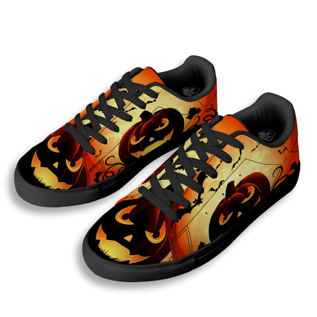 Smiley Faces Halloween Pumpkin Print Black Low Top Sneakers-grizzshop