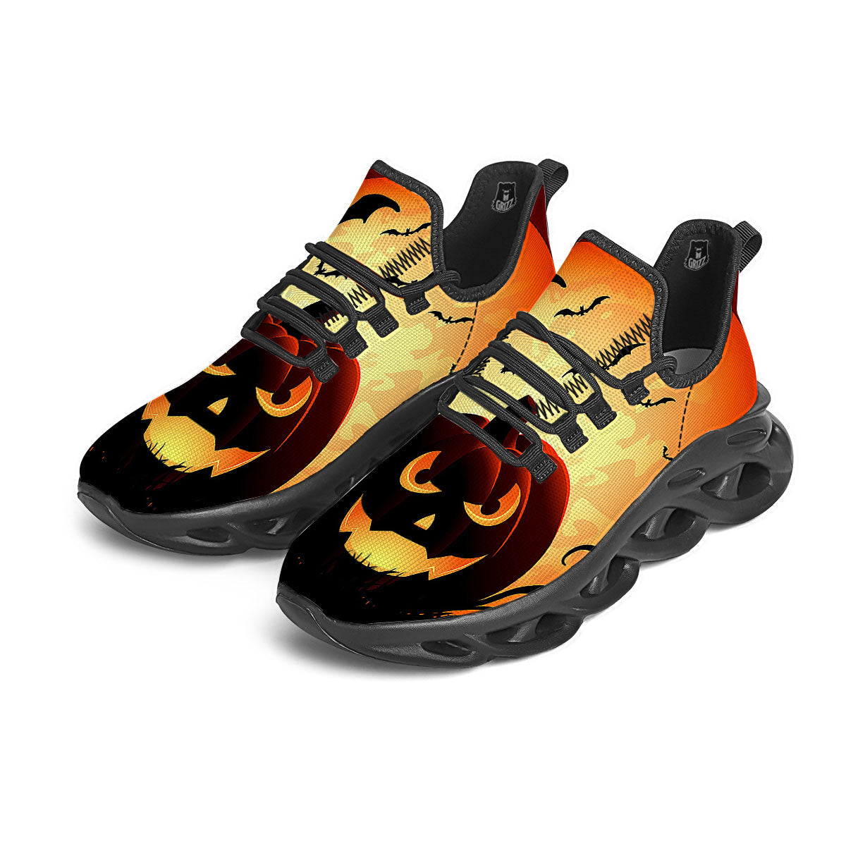 Smiley Faces Halloween Pumpkin Print Black Running Shoes-grizzshop