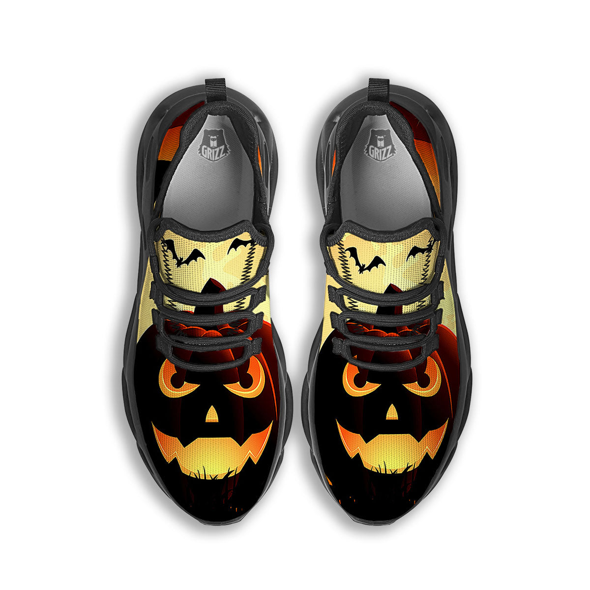 Smiley Faces Halloween Pumpkin Print Black Running Shoes-grizzshop