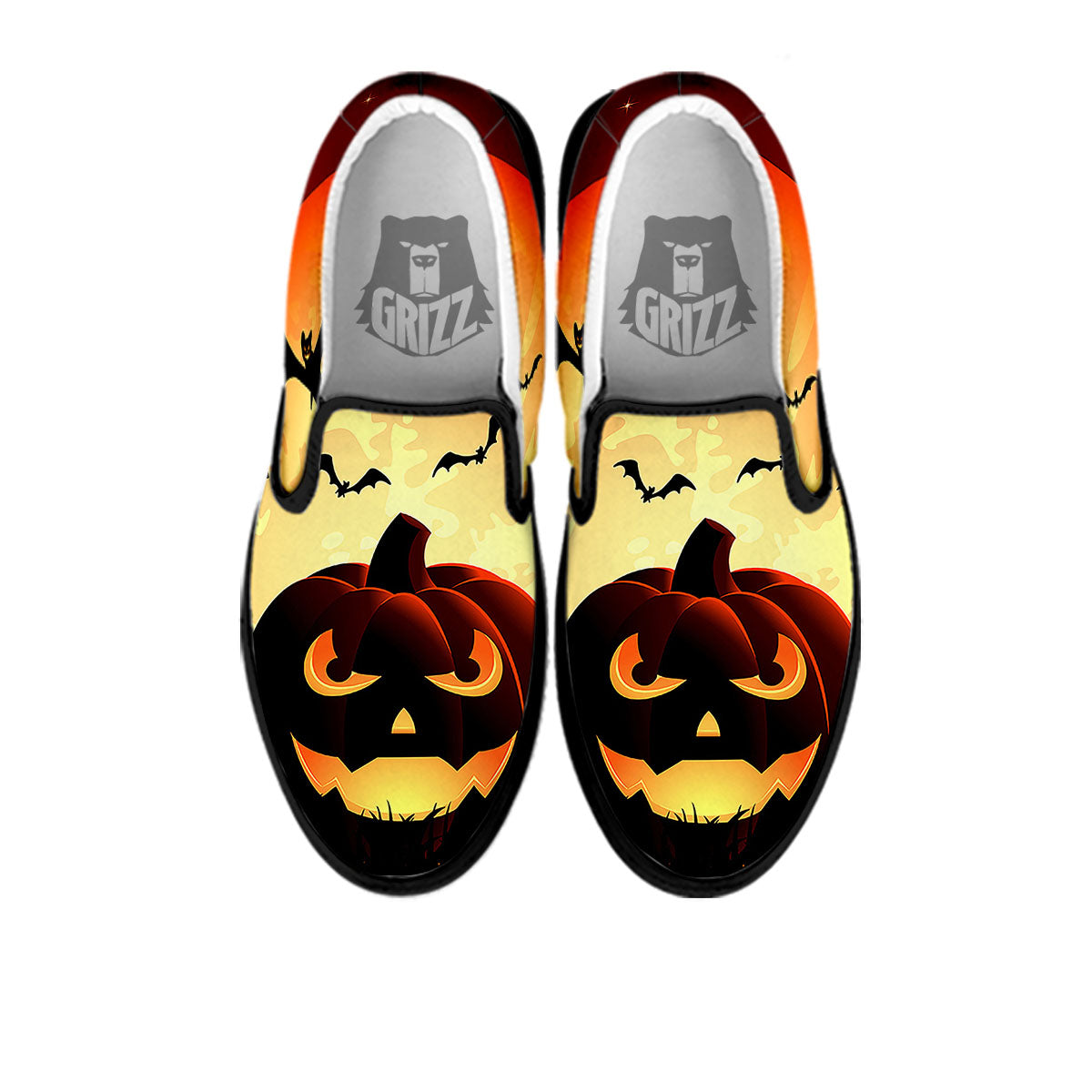 Smiley Faces Halloween Pumpkin Print Black Slip On Shoes-grizzshop