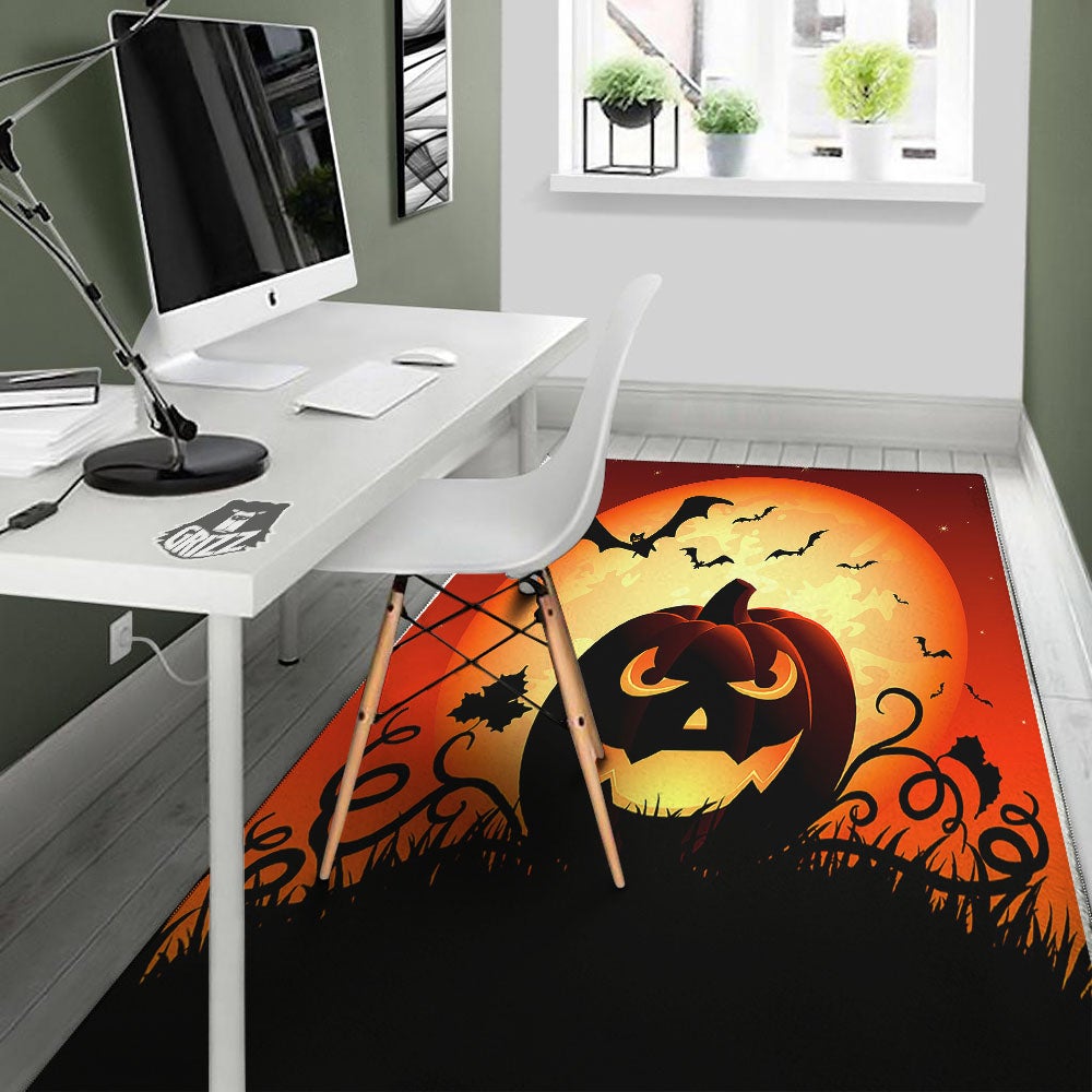 Smiley Faces Halloween Pumpkin Print Floor Mat-grizzshop