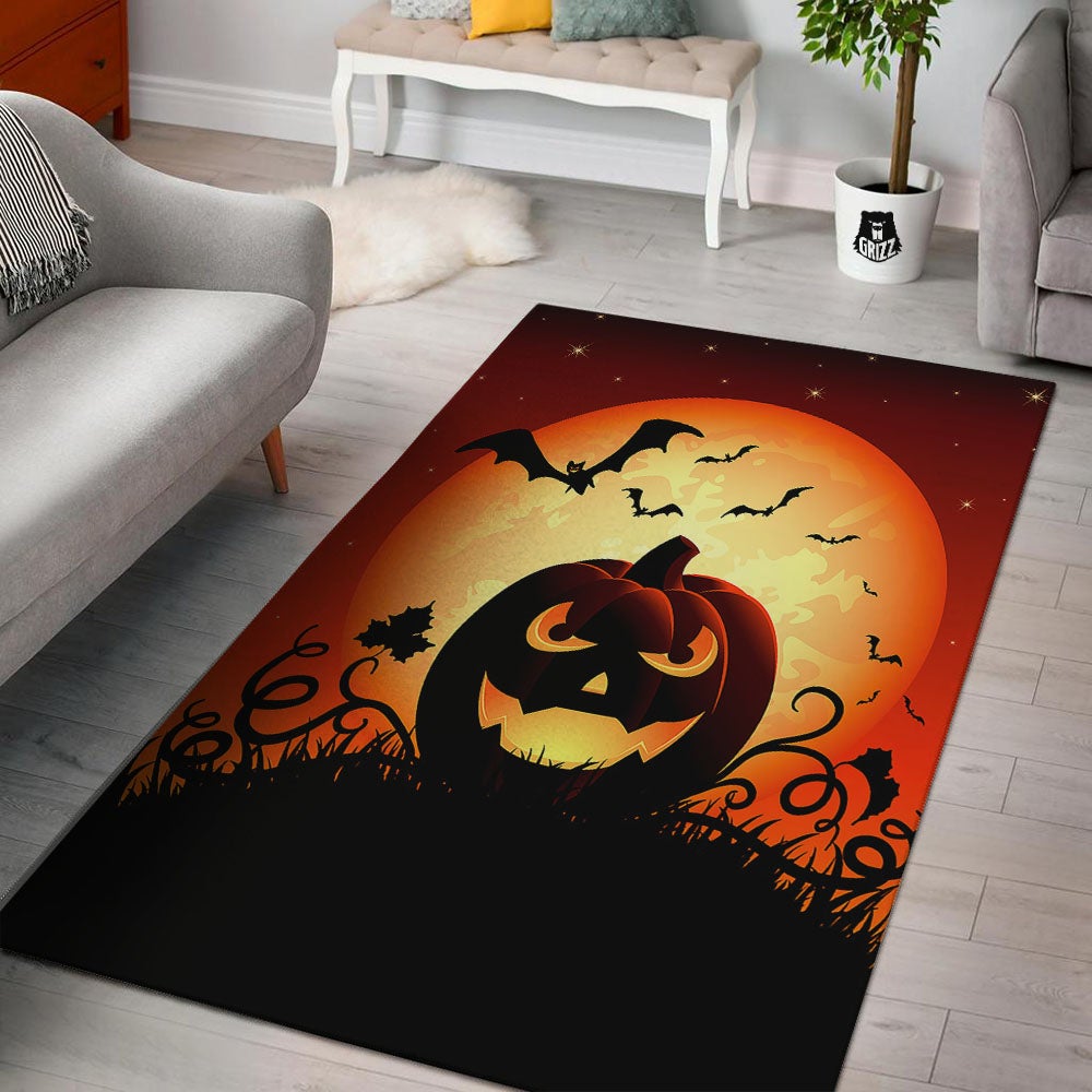 Smiley Faces Halloween Pumpkin Print Floor Mat-grizzshop