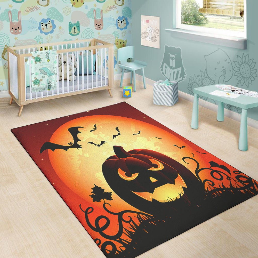 Smiley Faces Halloween Pumpkin Print Floor Mat-grizzshop